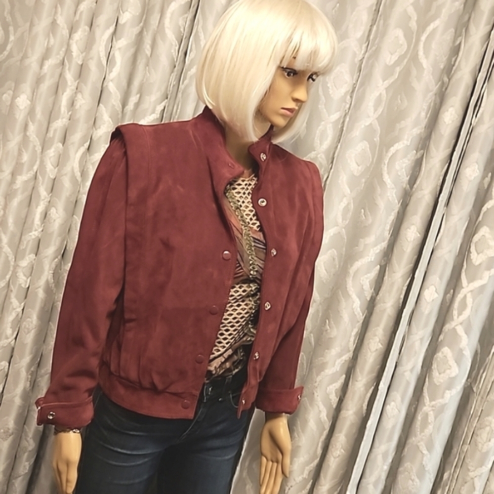 Women's Burgundy Suede Bomber Jacket